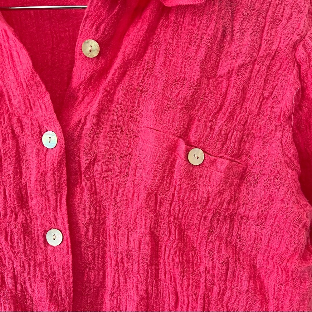 Bright Pink 100% Linen Button Down Shirt Sz L - Picture 2 of 4